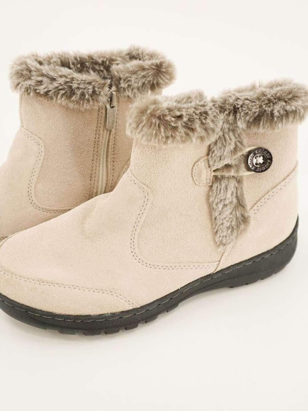 Khombu Iris Cream Suede Boots Faux Fur Trim Ankle Boot Women's 8M